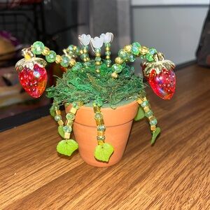 Handmade Beaded Strawberry Plant Decor